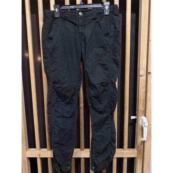Free People Pants Womens 4 Black Cargo Utility Jogger Linen Cotton Elastic Cuff - Picture 1 of 7